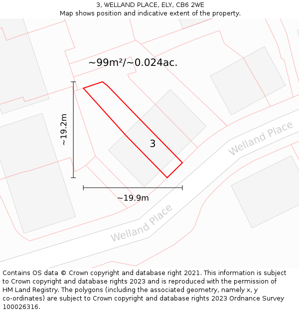 3, WELLAND PLACE, ELY, CB6 2WE: Plot and title map