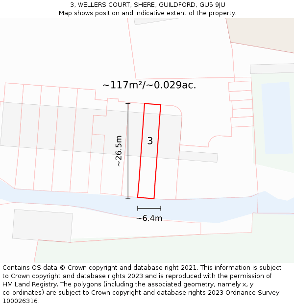 3, WELLERS COURT, SHERE, GUILDFORD, GU5 9JU: Plot and title map