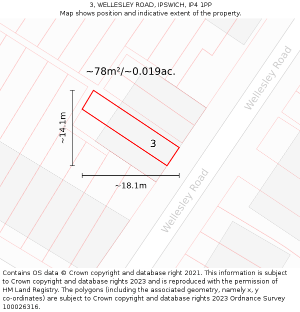 3, WELLESLEY ROAD, IPSWICH, IP4 1PP: Plot and title map