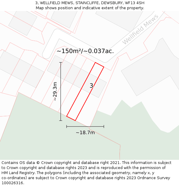 3, WELLFIELD MEWS, STAINCLIFFE, DEWSBURY, WF13 4SH: Plot and title map
