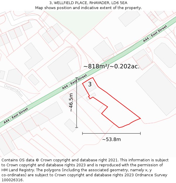 3, WELLFIELD PLACE, RHAYADER, LD6 5EA: Plot and title map