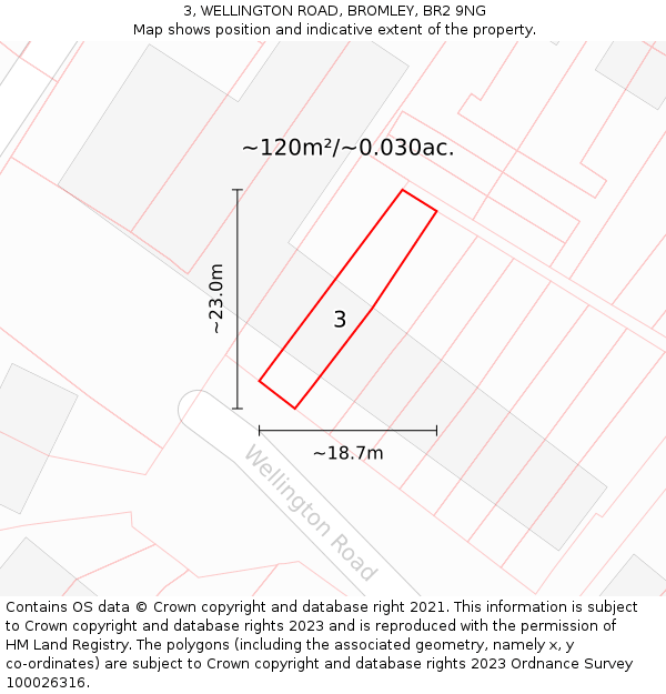 3, WELLINGTON ROAD, BROMLEY, BR2 9NG: Plot and title map