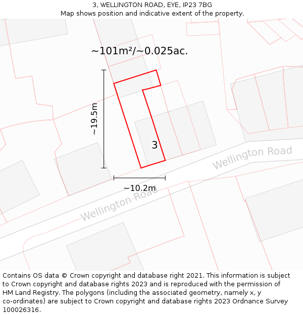 3, WELLINGTON ROAD, EYE, IP23 7BG: Plot and title map