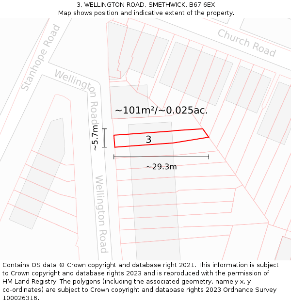 3, WELLINGTON ROAD, SMETHWICK, B67 6EX: Plot and title map