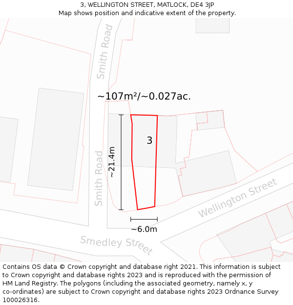 3, WELLINGTON STREET, MATLOCK, DE4 3JP: Plot and title map