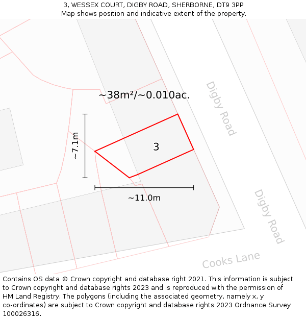 3, WESSEX COURT, DIGBY ROAD, SHERBORNE, DT9 3PP: Plot and title map