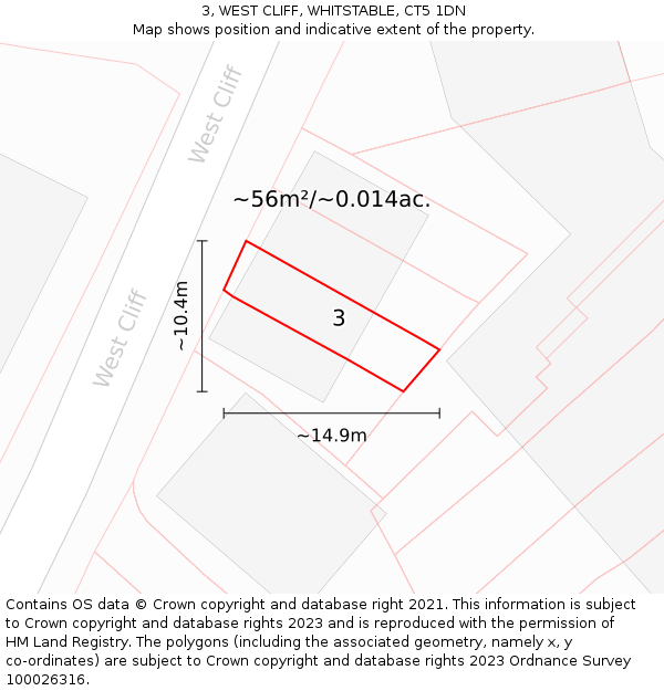 3, WEST CLIFF, WHITSTABLE, CT5 1DN: Plot and title map