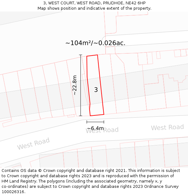 3, WEST COURT, WEST ROAD, PRUDHOE, NE42 6HP: Plot and title map