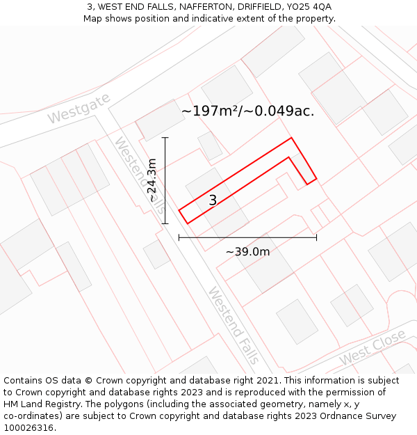 3, WEST END FALLS, NAFFERTON, DRIFFIELD, YO25 4QA: Plot and title map