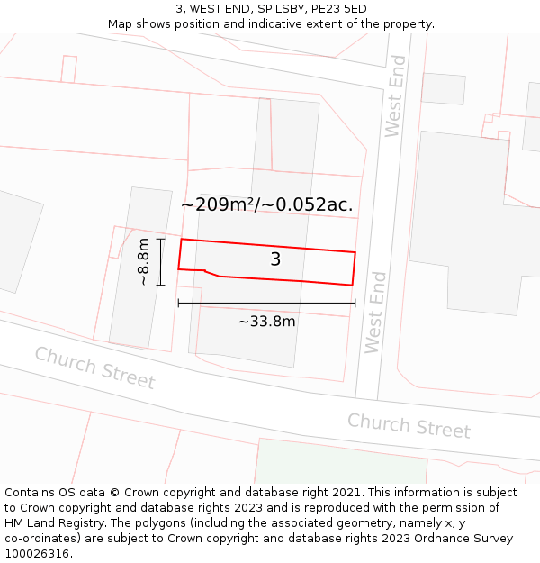 3, WEST END, SPILSBY, PE23 5ED: Plot and title map