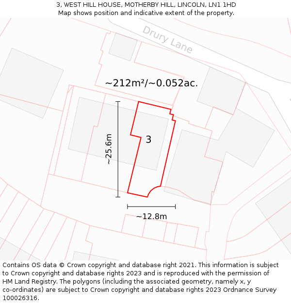 3, WEST HILL HOUSE, MOTHERBY HILL, LINCOLN, LN1 1HD: Plot and title map