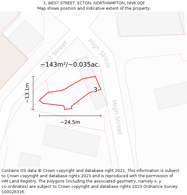 3, WEST STREET, ECTON, NORTHAMPTON, NN6 0QF: Plot and title map