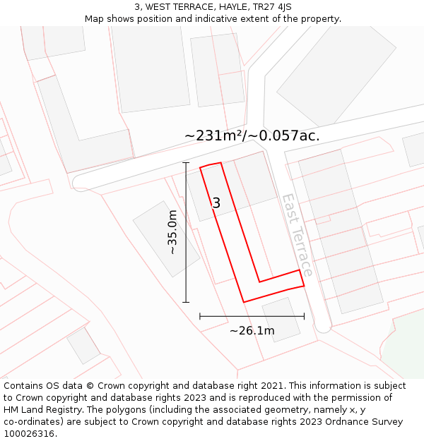 3, WEST TERRACE, HAYLE, TR27 4JS: Plot and title map