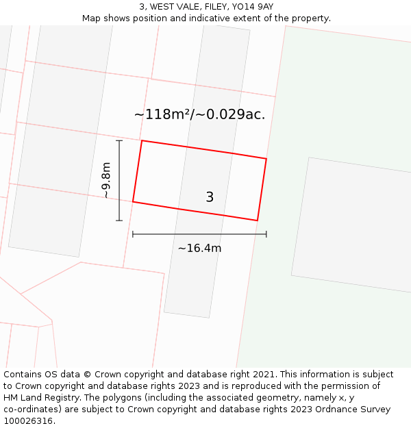 3, WEST VALE, FILEY, YO14 9AY: Plot and title map