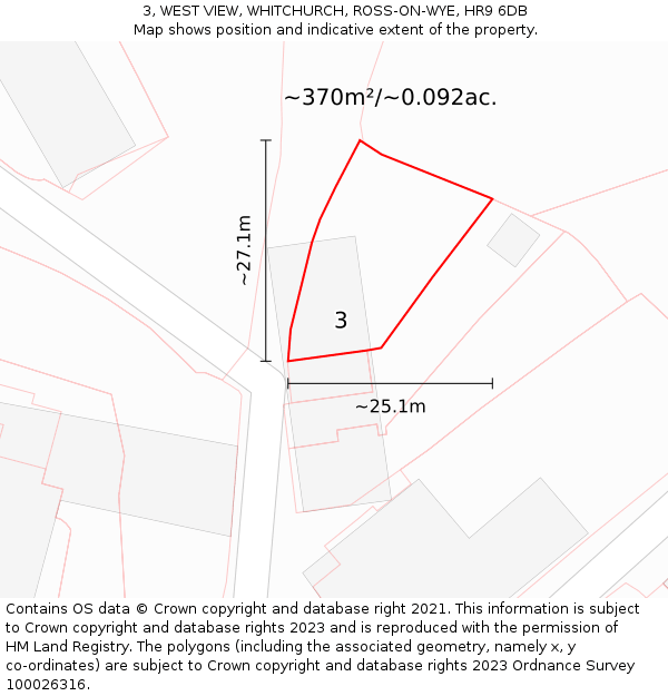 3, WEST VIEW, WHITCHURCH, ROSS-ON-WYE, HR9 6DB: Plot and title map