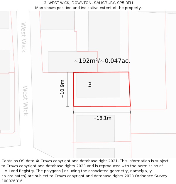 3, WEST WICK, DOWNTON, SALISBURY, SP5 3FH: Plot and title map