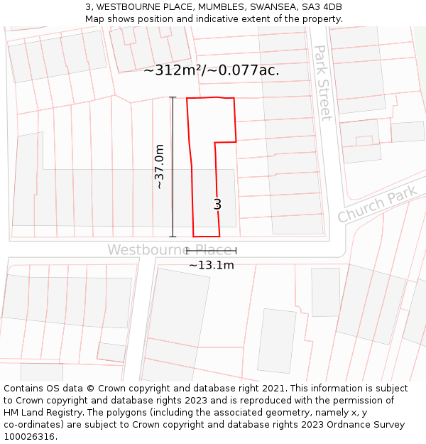 3, WESTBOURNE PLACE, MUMBLES, SWANSEA, SA3 4DB: Plot and title map