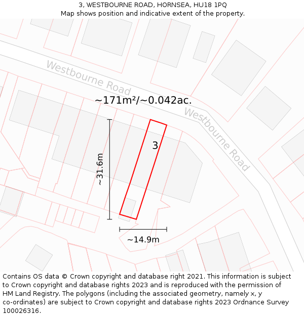 3, WESTBOURNE ROAD, HORNSEA, HU18 1PQ: Plot and title map