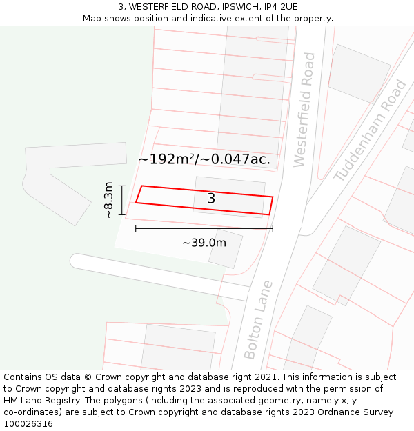 3, WESTERFIELD ROAD, IPSWICH, IP4 2UE: Plot and title map