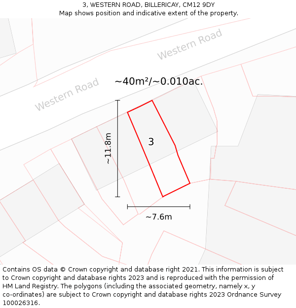 3, WESTERN ROAD, BILLERICAY, CM12 9DY: Plot and title map