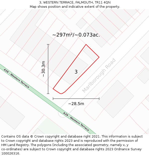 3, WESTERN TERRACE, FALMOUTH, TR11 4QN: Plot and title map