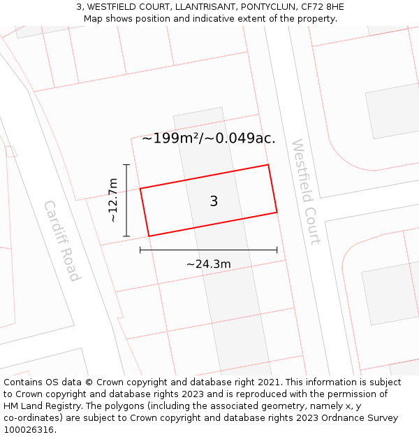 3, WESTFIELD COURT, LLANTRISANT, PONTYCLUN, CF72 8HE: Plot and title map