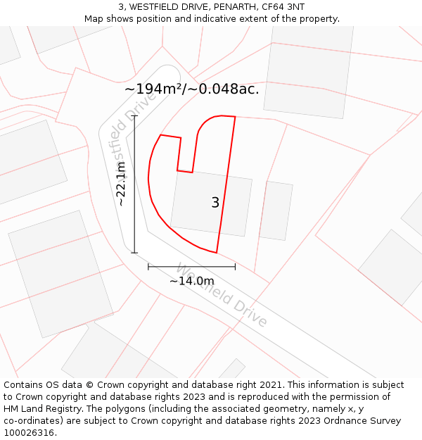 3, WESTFIELD DRIVE, PENARTH, CF64 3NT: Plot and title map