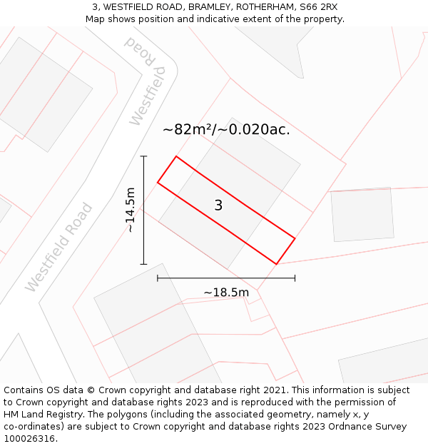 3, WESTFIELD ROAD, BRAMLEY, ROTHERHAM, S66 2RX: Plot and title map