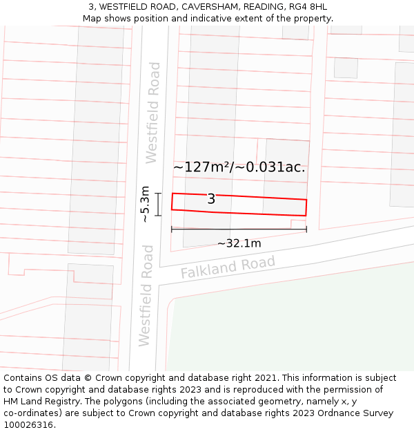 3, WESTFIELD ROAD, CAVERSHAM, READING, RG4 8HL: Plot and title map