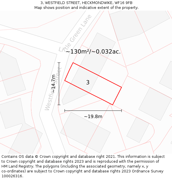 3, WESTFIELD STREET, HECKMONDWIKE, WF16 9FB: Plot and title map