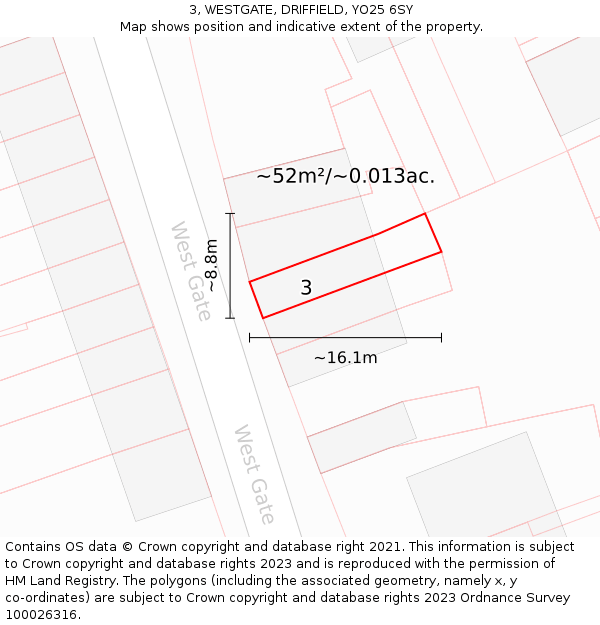 3, WESTGATE, DRIFFIELD, YO25 6SY: Plot and title map