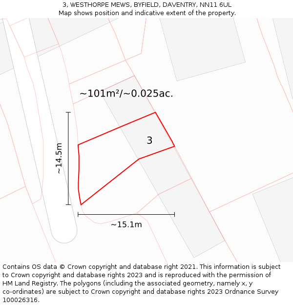 3, WESTHORPE MEWS, BYFIELD, DAVENTRY, NN11 6UL: Plot and title map