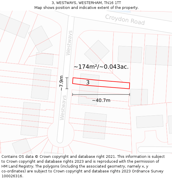 3, WESTWAYS, WESTERHAM, TN16 1TT: Plot and title map
