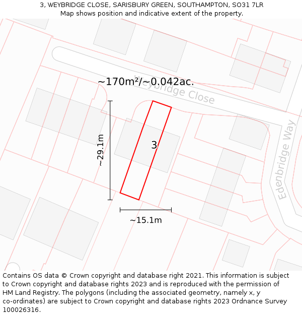 3, WEYBRIDGE CLOSE, SARISBURY GREEN, SOUTHAMPTON, SO31 7LR: Plot and title map