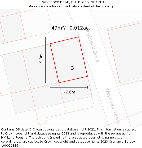 3, WEYBROOK DRIVE, GUILDFORD, GU4 7FB: Plot and title map