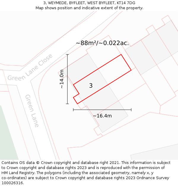 3, WEYMEDE, BYFLEET, WEST BYFLEET, KT14 7DG: Plot and title map