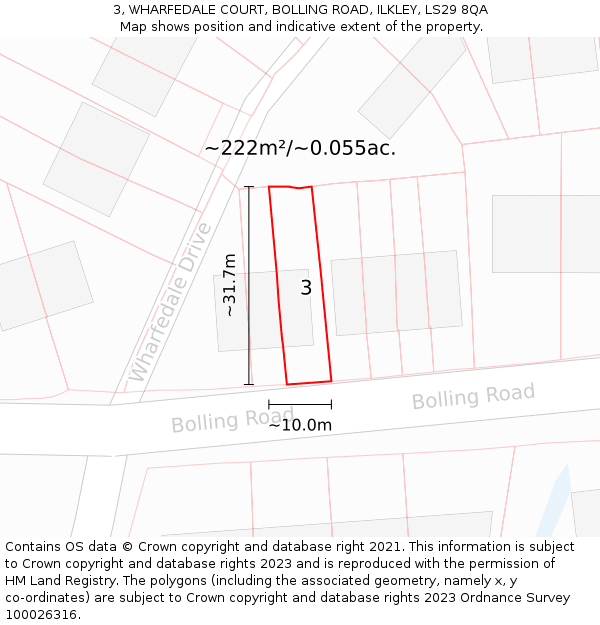 3, WHARFEDALE COURT, BOLLING ROAD, ILKLEY, LS29 8QA: Plot and title map