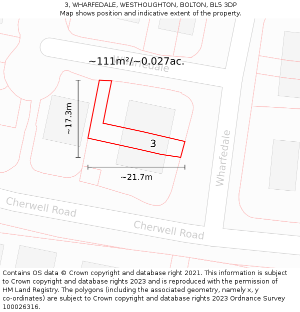 3, WHARFEDALE, WESTHOUGHTON, BOLTON, BL5 3DP: Plot and title map