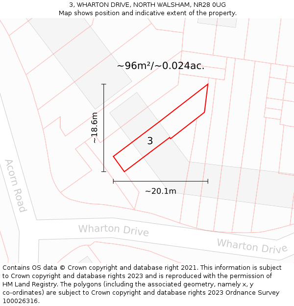 3, WHARTON DRIVE, NORTH WALSHAM, NR28 0UG: Plot and title map