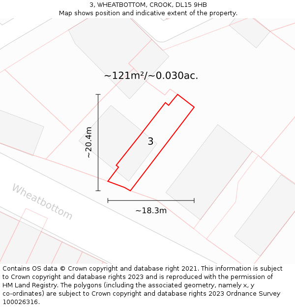 3, WHEATBOTTOM, CROOK, DL15 9HB: Plot and title map