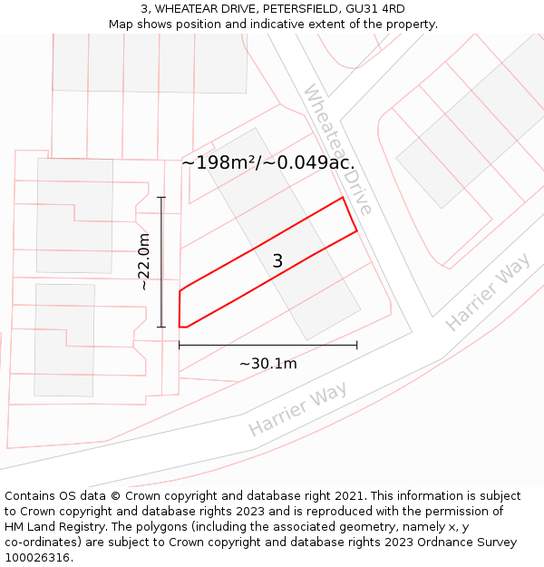 3, WHEATEAR DRIVE, PETERSFIELD, GU31 4RD: Plot and title map