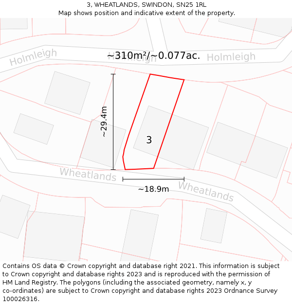 3, WHEATLANDS, SWINDON, SN25 1RL: Plot and title map