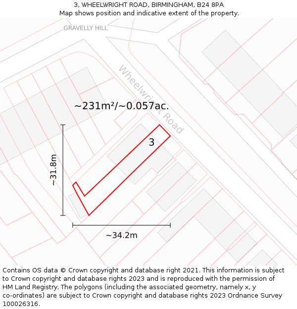3, WHEELWRIGHT ROAD, BIRMINGHAM, B24 8PA: Plot and title map