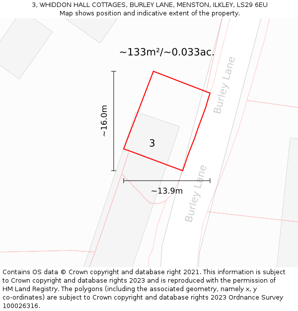 3, WHIDDON HALL COTTAGES, BURLEY LANE, MENSTON, ILKLEY, LS29 6EU: Plot and title map
