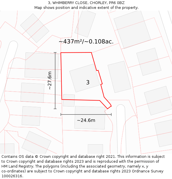 3, WHIMBERRY CLOSE, CHORLEY, PR6 0BZ: Plot and title map