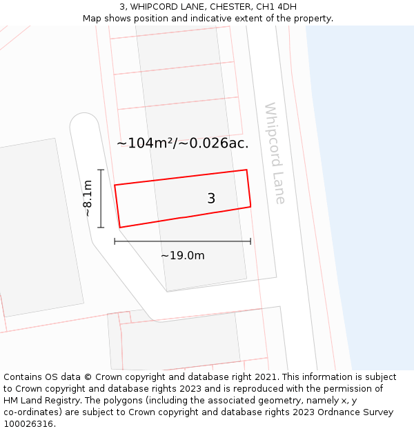 3, WHIPCORD LANE, CHESTER, CH1 4DH: Plot and title map