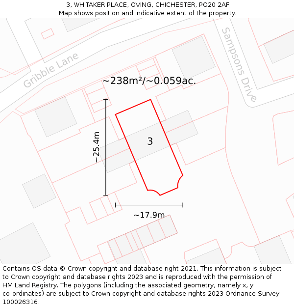 3, WHITAKER PLACE, OVING, CHICHESTER, PO20 2AF: Plot and title map