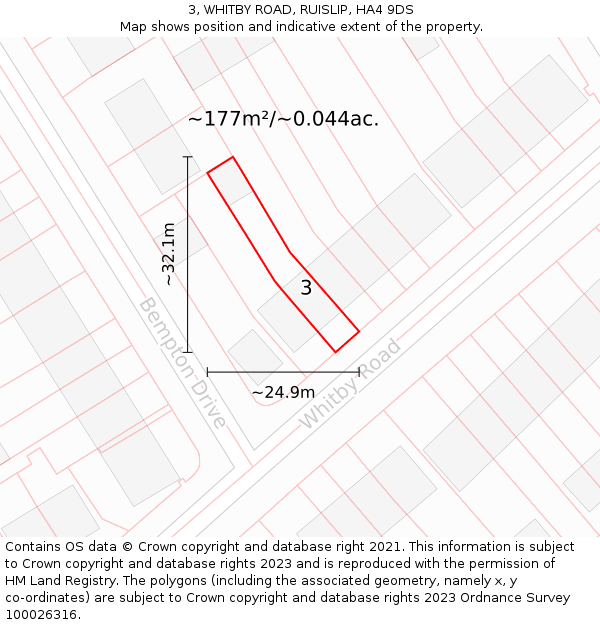 3, WHITBY ROAD, RUISLIP, HA4 9DS: Plot and title map