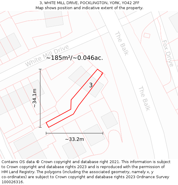 3, WHITE MILL DRIVE, POCKLINGTON, YORK, YO42 2FF: Plot and title map