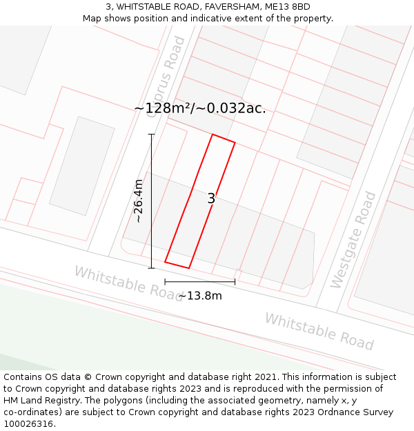 3, WHITSTABLE ROAD, FAVERSHAM, ME13 8BD: Plot and title map
